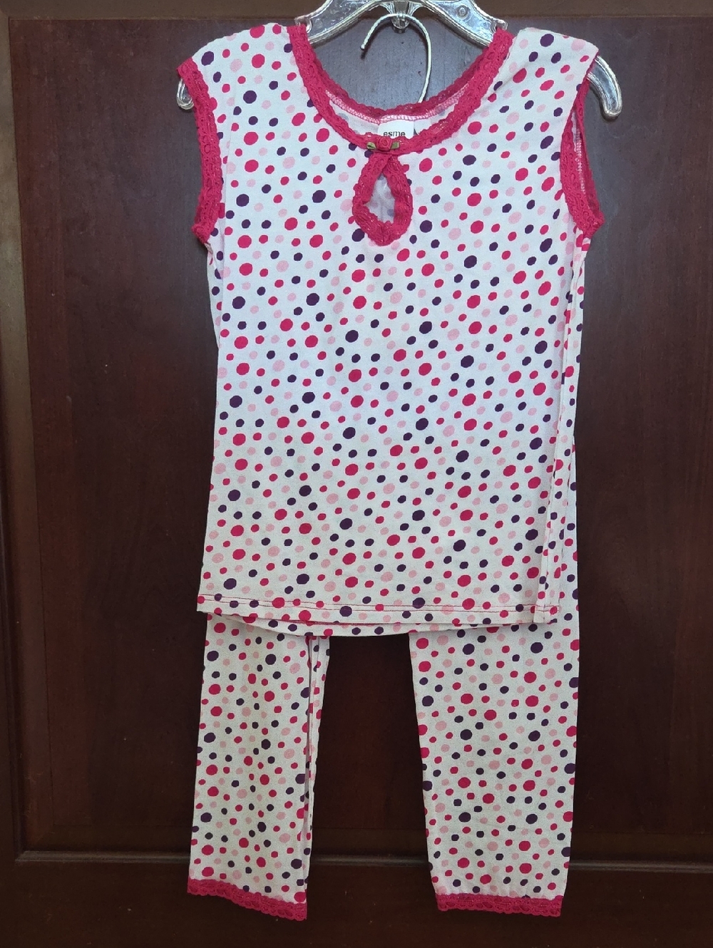 Esme NEW Girls Pink Polka Dot 2 Pc Pajama Pant Set Nwt